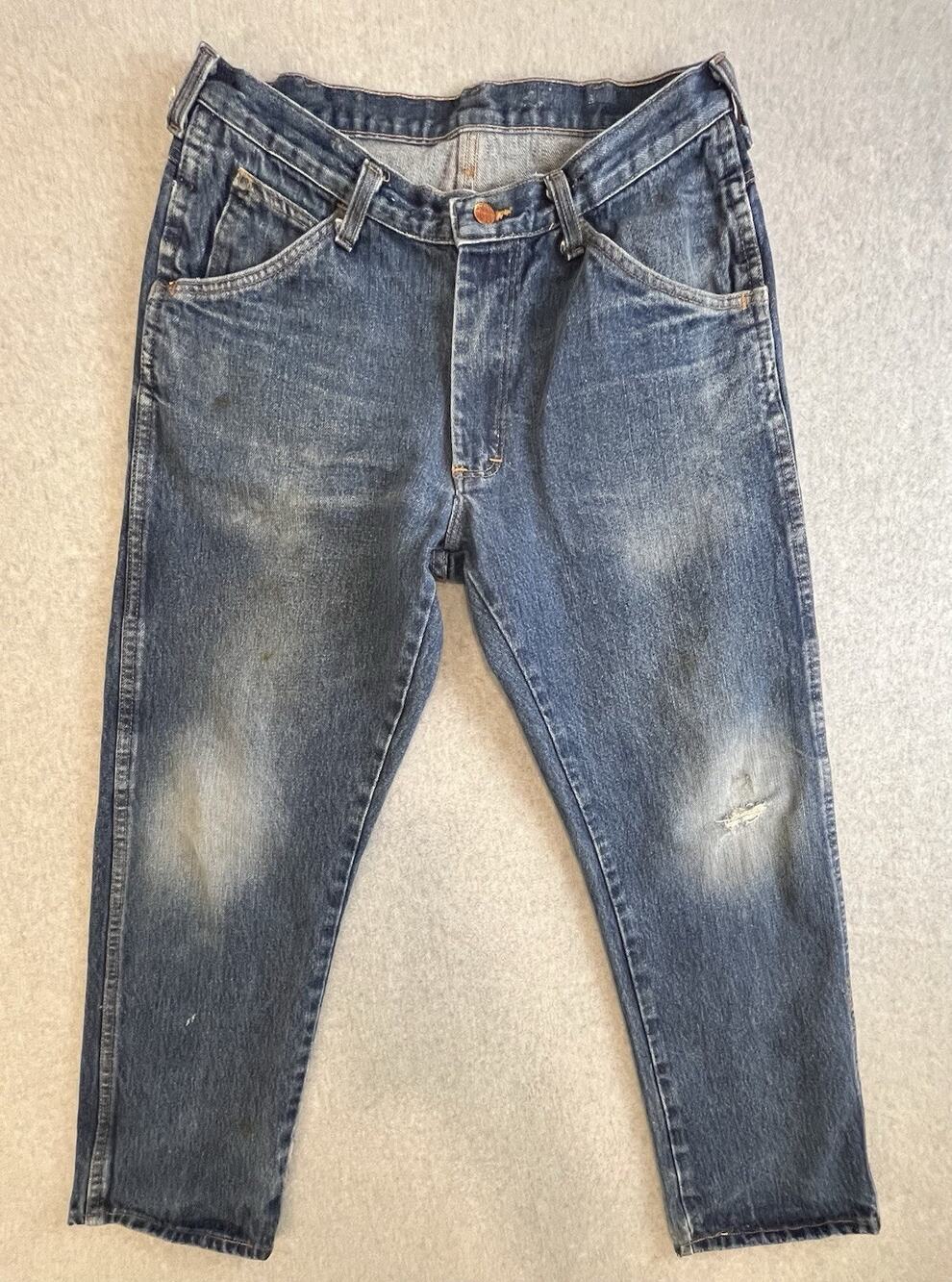 Vintage Round House Jeans Men's 34x30 Blue Distressed Denim Pants Made in USA